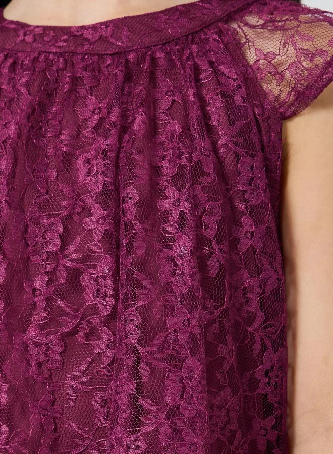 ستايلي فستان دانتيل بياقة دائرية للبنات